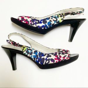 Nine West rainbow leopard peep toe heels